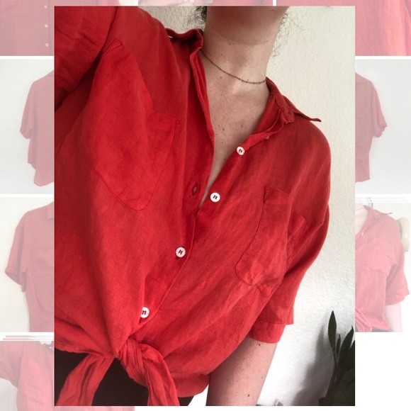 100% LINEN BUTTON UP TEE - Picture 2 of 8